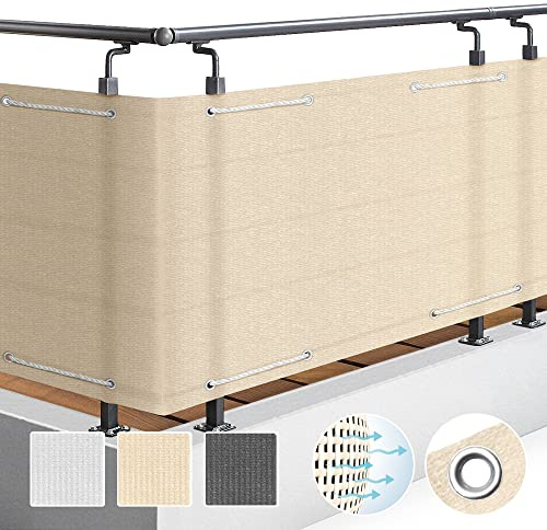 Sol Royal SolVision Balkon Sichtschutz HB2 HDPE blickdichte Balkonumspannung 90x500 cm – Schutz für Balkon Geländer Sichtschutz Creme – Abdeckung mit Ösen und Kordel
