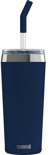 SIGG - Isolierbecher - Travel Mug Helia - Mit wiederverwendbarem Glastrinkhalm & Reinigungsbürste - Auslaufsicher - BPA-frei - 18/8-Edelstahl - 0,45L / 0,6L