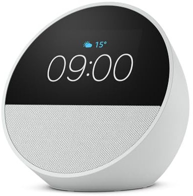 Amazon Echo Spot (neueste generation), smarter Wecker mit sattem Klang, Weiß, mit Alexa+ Early Access