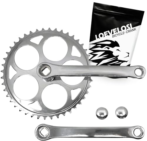 LOEVELOSI 1-Fach Fahrrad Kurbel verstärkter Stahl Crank Set Silber mit 46 Zähnen Vierkant Kurbelgarnitur 170 mm Kurbelarm für Retro & Vintage Bikes SingleSpeed Fixed Gear Fahrrad