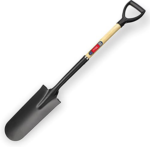 KADAX Spaten, Drainagespaten mit D-Griff, Schaufel aus Stahl, Spitze Schaufel mit Stiel aus Holz, Gartenspaten zum Löchergraben, Einpflanzen von Bäumen, Sträuchern (120 cm)