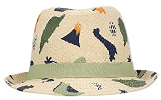 Sterntaler Strohhut Dino - Cooler Sommer Hut mit Allover Dinos und Ripsband - UV-Schutz 50+ Sonnenhut - Jungen Hut - Baby uind Kinder Kopfbedeckung Strand - Sand,Größe 49