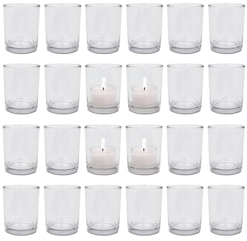 24 Teelichtgläser PUR | Teelichter Glas Rund - Windlicht Set | Ø 5,5 cm H 6,5 cm | Teelichthalter für Tischdeko bei Hochzeit & Geburtstag | Kerzen Gläser auch für Dessert - DecoLite