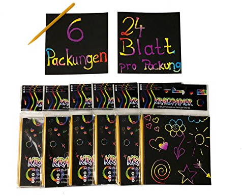 itsisa 6X Kratzpapier Block für 24 Kratzbilder inkl. Kratzstab - tolles Give Away, kreatives Gestalten, Kunst