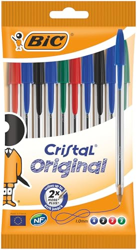 BIC Kugelschreiber Cristal Original, in Schwarz, Strichstärke 1,0 mm, 10er Pack, Ideal für das Büro, das Home Office oder die Schule