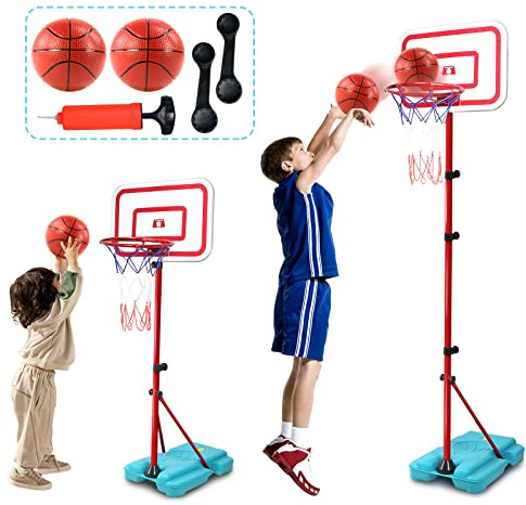 Basketballkorb Outdoor Indoor Kind Spielzeug ab 3-6 Jahre Junge Mädchen, Basketballkorb Set mit Pumpe & 2 Ball, Höhenverstellbar Ständer 88-190cm, Zimmer