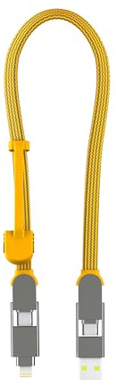 inCharge Rolling Square XL 30 cm - USB-C-Kabel, Universal-Smartphone-Kabel, Geschenk für Männer, 6-in-1-Universalladegerät für Smartphones, technisches Gadget, Gelb, Lightning-Kabel 100 W