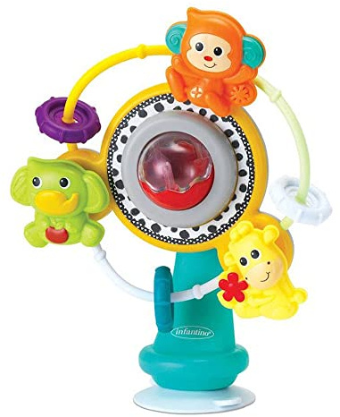 Infantino Jungle Riesenrad, Drehspielzeug für den Hochstuhl, BPA-freies Spielzeug mit Saugnapf zur Förderung der Feinmotorik für Babys und Kleinkinder ab 6 Monaten