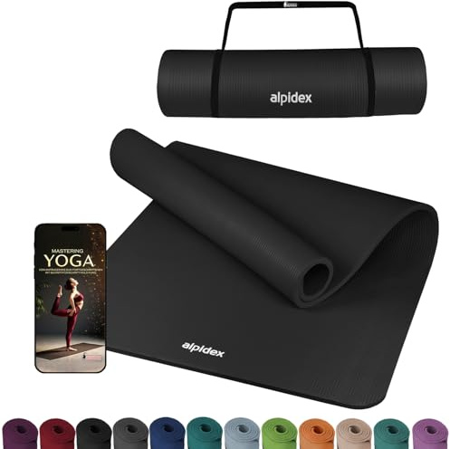 ALPIDEX Yogamatte Extra Dick 1,5 cm Gymnastikmatte 3 Größen E-Book rutschfest Phthalatfrei Fitness Matte Turnen Pilates Sport Physio HIIT Yoga Trainingsmatte Isomatte, Black, 190 x 60 x 1.5 cm
