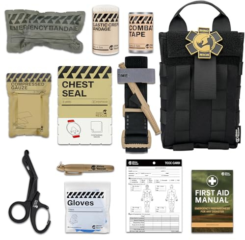 RHINO RESCUE IFAK Trauma Kit Schwarz, Molle Notfall Erste Hilfe, EMT Tactical Pouch Military Combat Camping Survival Wandern Everyday Carry Blutungskontrolle (Schwarz)