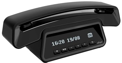 ALCATEL ePure Premium - Schnurloses Festnetztelefon DECT mit Anrufbeantworter - Vintage-Design - Basis mit smarter Anzeige - Grafikdisplay - Freisprechfunktion - Anrufblockierungsfunktion - Schwarz