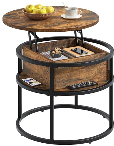 YITAHOME Couchtisch Rund mit Hebeplatte, Wohnzimmertisch Höhenverstellbar mit Stauraum 60x60x47cm, Couch Tisch Wohnzimmer für Home Office