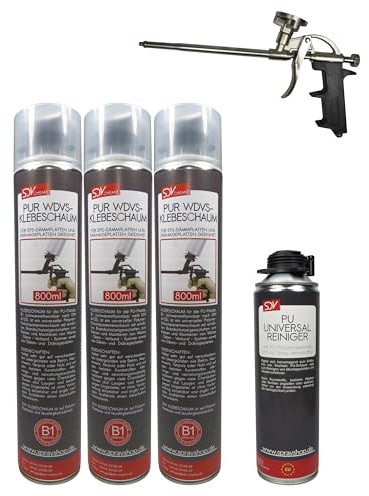 SDV Chemie PUR WDVS Klebeschaum B1 SET 3x 800ml + 1x PU Reiniger 500ml + 1x PU-Schaum-Dosierpistole