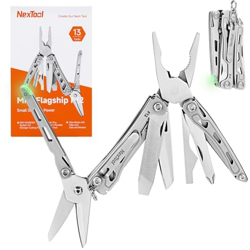 NexTool Multitool,F12 Mini Flagship 13 IN 1 Multitool Werkzeug für Schlüsselanhänger mit Zackenschere,Feile，Sicherheitsverriegelung,Upgrade 80CrMoV14 Stahl für EDC,Outdoor & DIY,Geschenk für Männer