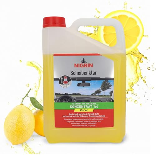NIGRIN Scheibenklar Konzentrat 1:4 Citrus | 3 Liter | Reinigungszusatz für Autoscheiben und Scheinwerfer | integrierte Ausgießhilfe | entfernt Insekten, Fett | schlierenfrei | sehr ergiebig | ab 5°C