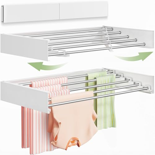 Vikaqi Wall Mounted Clothes Drying Rack 32“, Foldable Wall Mount Laundry Rack Folding Indoor, Kleidung zusammenklappbar, Handtuch-Trockengestell mit Wall Template