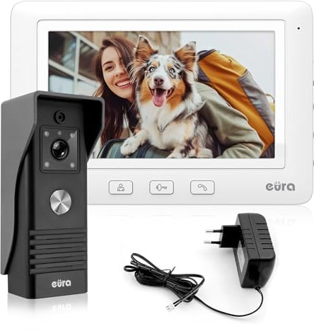 Eura VDP-45A3 Alpha Video-Türsprechanlage Gegensprechanlage, Weiss, 7-Zoll-Farbmonitor, 4 Draht
