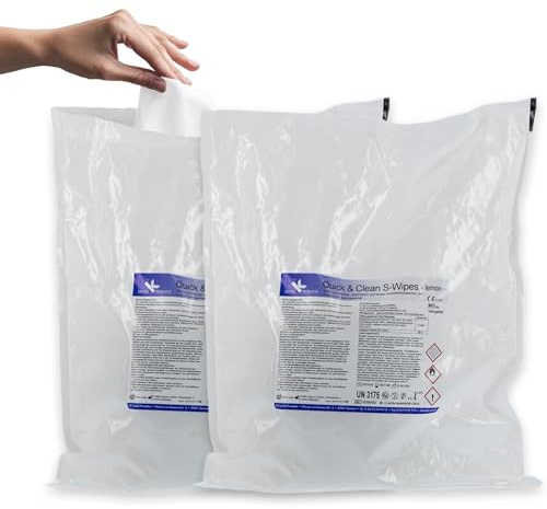2 x Nachfüllbeutel Desinfektionstücher | KK Quick & Clean S-Wipes ready to use | Refillbeutel 70 Tücher/Rolle (Lemon)