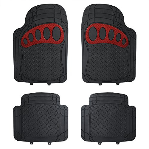 eSituro Auto Fußmatten Universal Automatten Gummimatten Gummi Matten Schneiden Autoteppiche Set Schwarz/Rot