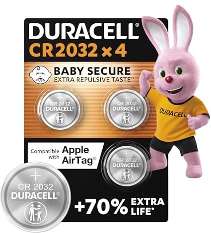 Duracell CR2032 Knopfzellen, CR 2032 Lithium Knopfzelle 3 V (4 Stück), ideal für z.B. Autoschlüssel, Waagen, Fitnesstracker, medizinische Geräte