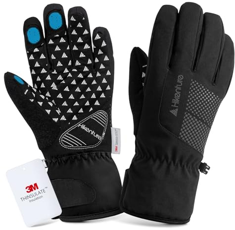 HIKENTURE Winterhandschuhe- [Mit 3M Thinsulate Insulation] - Warme Fahrradhandschuhe Herren Damen Winter - wasserdichte Touchscreen Handschuhe Fahrrad Winter - Winterhandschuhe Fahrrad