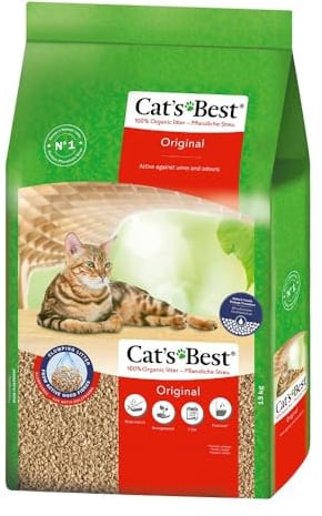 Cat's Best Original Katzenstreu, 100 % pflanzliche Katzen Klumpstreu mit maximaler Saugkraft – bekämpft Gerüche natürlich aktiv, 17,2 kg/40 l