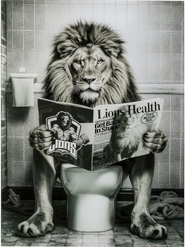Kare Design Glasbild Bath Lion, Grau, 80x60 cm, Wandbild, Wandkunst, ESG Sicherheitsglas, Bilddruck, Löwen Motiv, Abstrakt, Wohnzimmer