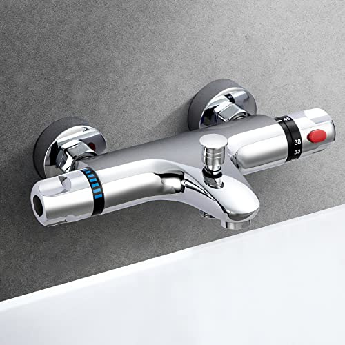 Hausharbor Duscharmatur mit Thermostat Duschthermostat Aufputz Thermostat | Duscharmatur mit 38°C Sicherheitstaste, Chrom Mischbatterie Mischbatterie Dusche Thermostat 20-50℃