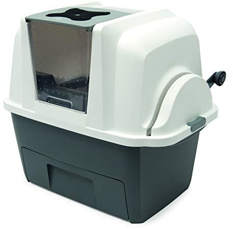 Catit SmartSift Katzentoilette mit Selbstreinigung, Katzenklo mit Deckel, Siebsystem & Aktivkohlefilter, geräuscharm, ohne Strom, für klumpende Katzenstreu, Weiß/Grau, 67 x 48 x 46 cm