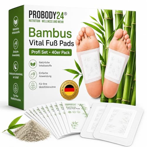 PROBODY24 Bambus Vital Fußpflaster 40 Stück – Wellness Fußpads mit Bambusessig, Holzessig & Turmalin – einfache Anwendung über Nacht