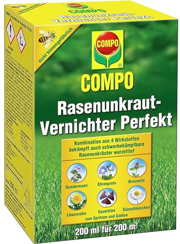 COMPO Rasen Unkrautvernichter Perfekt, Vernichtung von schwerbekämpfbaren Unkräutern, Konzentrat, 200 ml (200²)