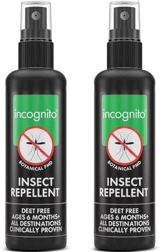 Incognito Insektenspray 2 x 100ml - Natürliches Mückenspray DEET Frei - Mückenschutz Spray gegen Moskito Zecken & Stechinsekten - Bio Insektenschutz Spray Reisegröße mit PMD