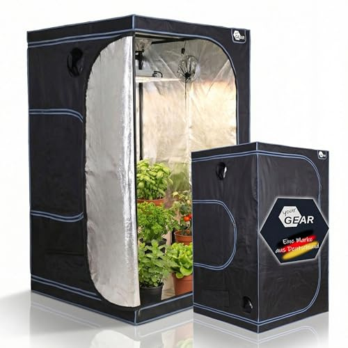 your GEAR Plantsville Grow Zelt 120x120x200 cm – Indoor Growbox für Pflanzenzucht – Lichtundurchlässiges Gewächshaus mit Klimasteuerung – Reflektierende Mylar Innenbeschichtung – Stabiles Pflanzenzelt