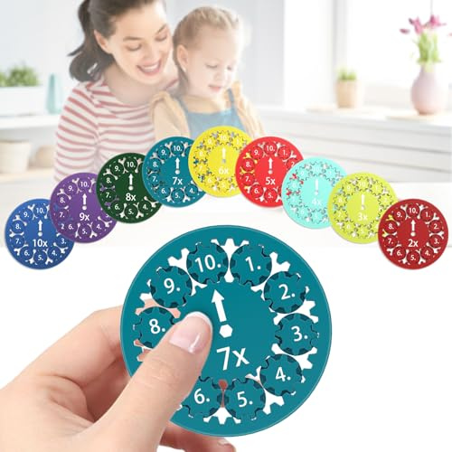 9er Pack Mathe-Fidget-Spinner für Kinder, Multiplikation | 1x1 Lernspiel, Schieber-Puzzlespiele, interaktives Montessori-Spielzeug, Schultüten-Füllung