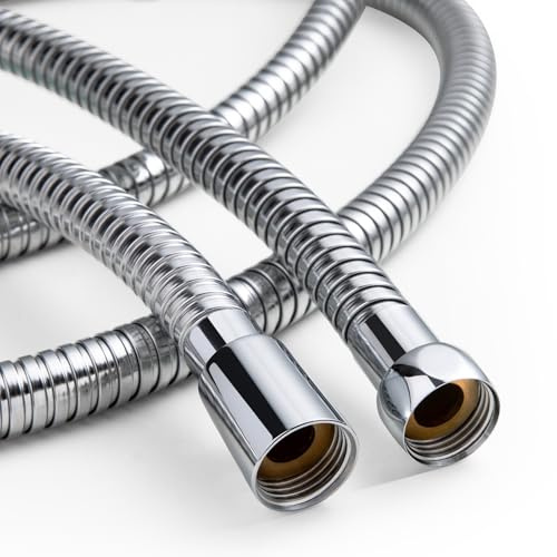 OFFO Hochdurchfluss Duschschlauch, Brauseschlauch 1,6m mit Verdrehschutz, 11mm Bohrung Hochdruck Duschschlauch Edelstahl Ersatz Brauseschlauch, Universell Auslaufsicher & Knickschutz, Chrom