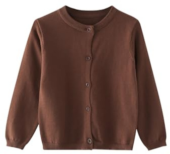 Strickjacke Mädchen Junge Langarm mit Knöpfen Pullover Cardigan Leichter Basic Fleece Strickpullover Einfarbige Rundhals Schuluniform Warme Gestrickte Jacke