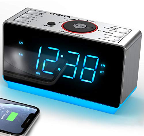 iTOMA Radiowecker mit Bluetooth, Digitales FM-Radio, Dual-Alarm mit Schlummerfunktion, Dimmersteuerung, USB-Ladefunktion für Handy (CKS708BT)