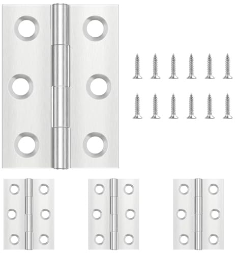 8 Stück Scharniere Klappbar 68mm × 38mm, Leryati Scharnier Edelstahl Klappbar Scharnierband Klein Türscharnier für Türen Fenster, Klavierband Scharnier mit 48 Stück Schrauben
