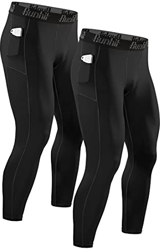 Runhit 2er Pack Kompressionshose Herren Lange Tights Leggings Sporthose Laufhosen Atmungsaktiv Funktionsunterhose Trainingshose Grundschicht