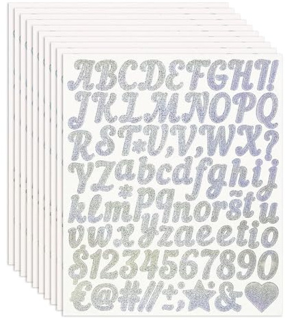 Buchstaben Aufkleber Sticker Silber 10 Blatt Klebebuchstaben Selbstklebende Glitzer Buchstaben Glitzerbuchstaben zum Aufkleben