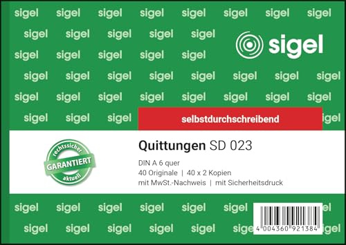 SIGEL SD023 Quittungsblock A6 quer, 3x40 Blatt, selbstdurchschreibend, aus nachhaltigem Papier