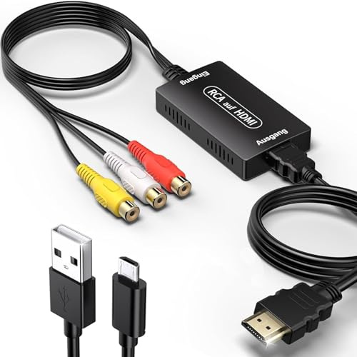 Gulemfy RCA auf HDMI Konverter, AV auf HDMI-Adapter, 1080P Composite CVBS AV zu Video Audio Konverter Mit HD-MI-Kabel Unterstützung PAL/NTSC, für PS2 PS3 Xbox SNES N64 STB VHS VCR DVD
