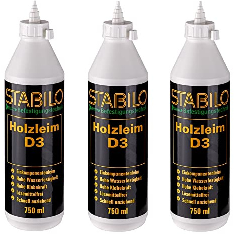 3x Holzleim D3 750ml | Leim, Holzkleber, Kaltleim, Einkomponentenleim, Holz Kleber wasserfest | 3 Stück
