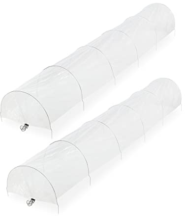 Relaxdays Folientunnel, 2er Set, 3,7 m Länge, PVC Gewächshausfolie, Frühbeet, Aufzucht, Pflanzentunnel, transparent