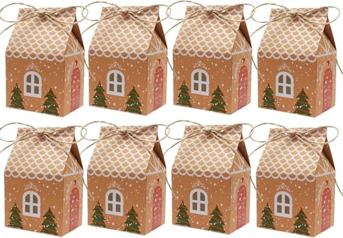 woric 24 Stk. Geschenkbox Weihnachten, Adventskalender Häuschen 10.5x7x5cm | Kraftpapier Geschenkbox Geschenkverpackung Weihnachten mit Hanfseil Geschenkschachtel Adventskalender Füllung