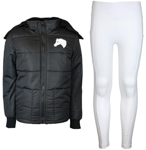 MS-Trachten Reitset Kinder Reitjacke Mia Schwarz mit Reitleggings Weiß (146/152)