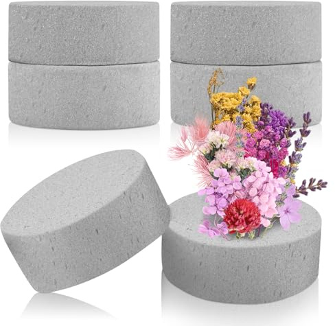 Qichan 6 Stück Steckmasse für Kunstblumen, 10cm Rund Steckschwamm für Trockenblumen, Blumensteckschaum Grau, Steckmoos für Kunstblumen zum Basteln/Feiern/Hochzeit