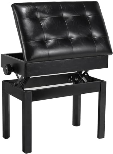 Clevich Klavierhocker Höhenverstellbar 48-58CM, Pianobank mit Stauraum | Klavierbank mit PU Lederkissen, Klavierstuhl Heavy Duty, Tastatur Piano Bench bis 150KG Belastbar, Schwarz