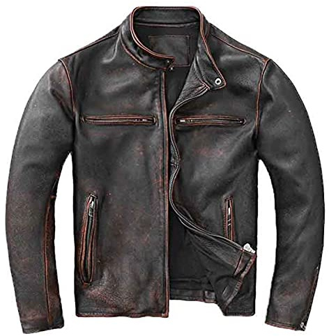 SHOP OF JACKETS LIMITED Vintage Herren Jacke | Schwarz Distressed Leder Motorradjacke | Echtleder Bikerjacke