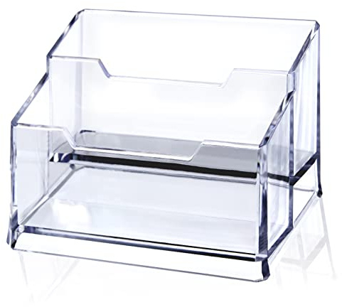 Klarer Visitenkartenhalter aus Acryl,2-stufiger Premium-Acryl-Visitenkartenhalter für den Schreibtisch,passend für 100 Visitenkarten